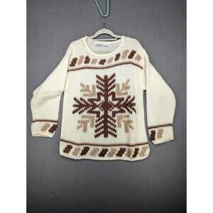 Fantastic Sweater Women's Medium Acrylic Cream Brown Hand Knit Vintage